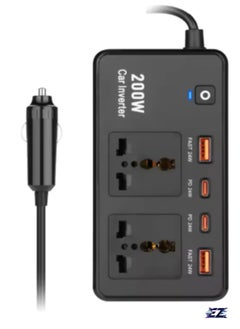 ELTRAZONE Power Inverter Car Adapter 200W – 12V to 220V Voltage Converter for Electric Devices – Includes USB & Type-C Ports, Universal Charging for Laptops, Smartphones & More – Compact & Portable  - Image 1