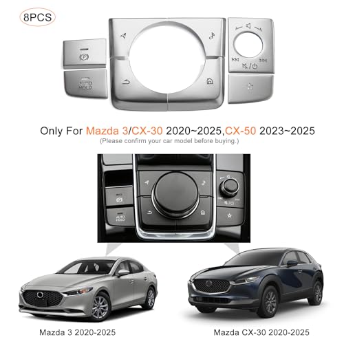 ANFOKAS 8pcs Compatible with Mazda 3 CX-30 CX-50 Accessories 2025 2024 2023 2022 2021 2020 Car Center Console Cover Gears Gear Panel Gear Shift Knob Button Cover Trims -Silver - Image 4