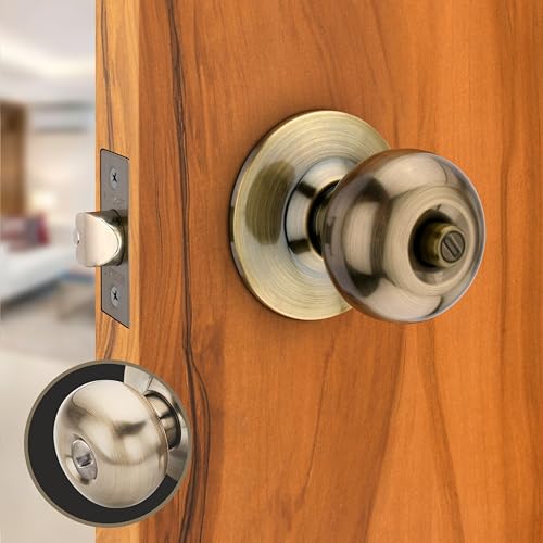 Met Craft SS304 Bathroom Door Knob Lock - Without Key (Keyless) Cylindrical Lock for Bathroom/Balcony/Tubular Door Knob/Handle (Antique Brass, 70 mm Backset) - Image 1