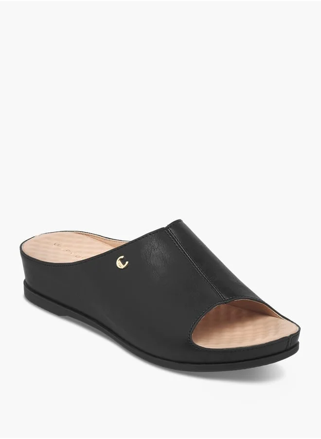 لو كونفورت Women's Solid Peep Toe Slip-On Sandals