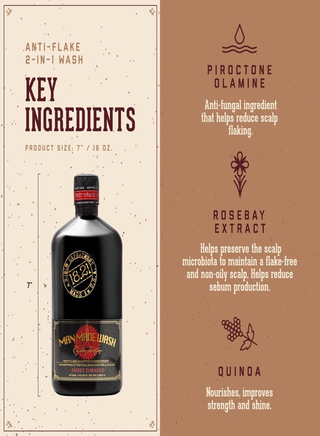 18.21 مان مايد 18.21 شامبو وبلسم مان ميد مضاد للقشرة 2 في 1 برائحة التبغ الحلو: تنظيف مرطب يساعد على علاج جفاف فروة الرأس وحكتها وتقشرها - Image 3