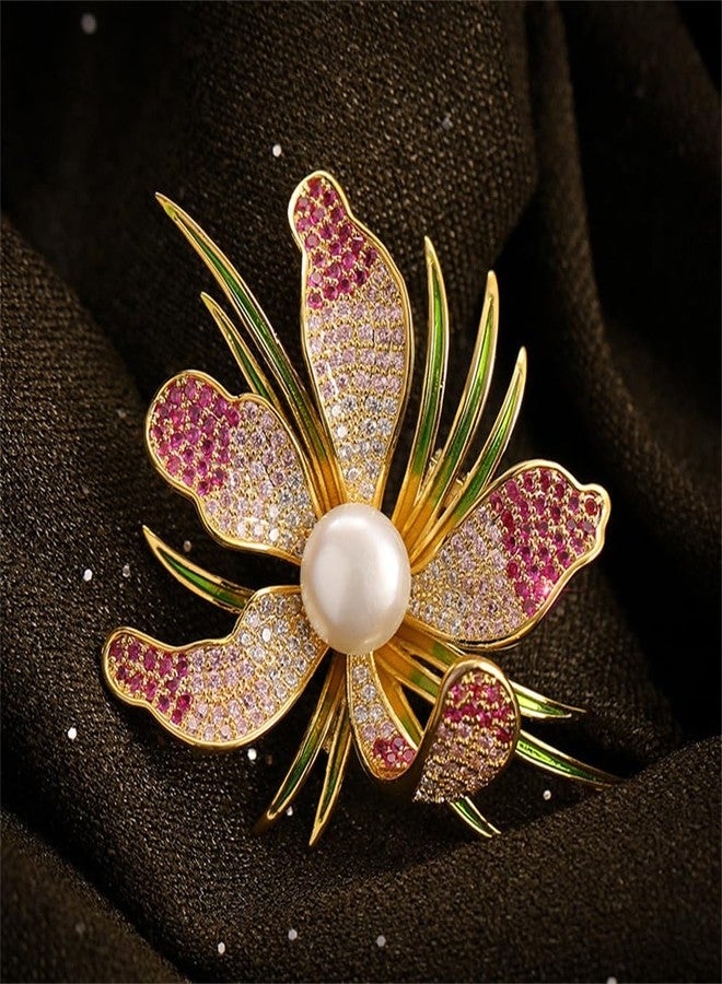 OIDIMS Dainty Flower Cubic Zirconia Brooch Pin for Women Girls Orchid Petal Brooch Wedding Rhinestone Women’s Lapel Pin Suit Dress Accessories Corsage Valentine's Day Birthday Gift for Wife Her (Pink) - Image 5