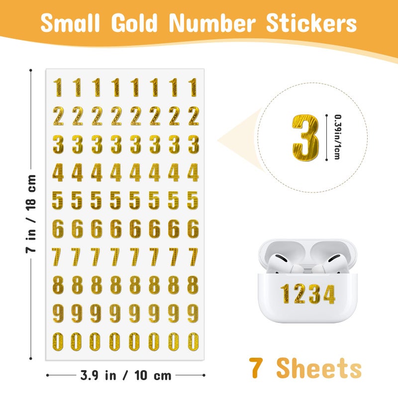 Aixoom 7 Sheets Gold Number Stickers Small Gold Glitter Number Sticker Self Adhesive for Graduation Cap Decoration Gift Scrapbooks Greeting Cards Arts Craft - Image 2