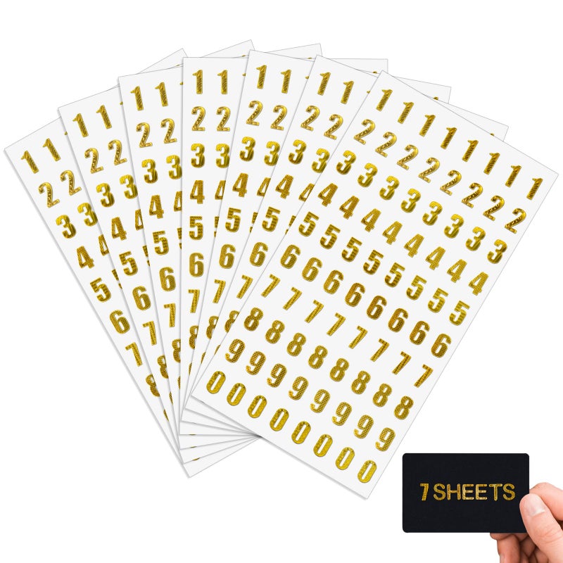 Aixoom 7 Sheets Gold Number Stickers Small Gold Glitter Number Sticker Self Adhesive for Graduation Cap Decoration Gift Scrapbooks Greeting Cards Arts Craft - Image 1