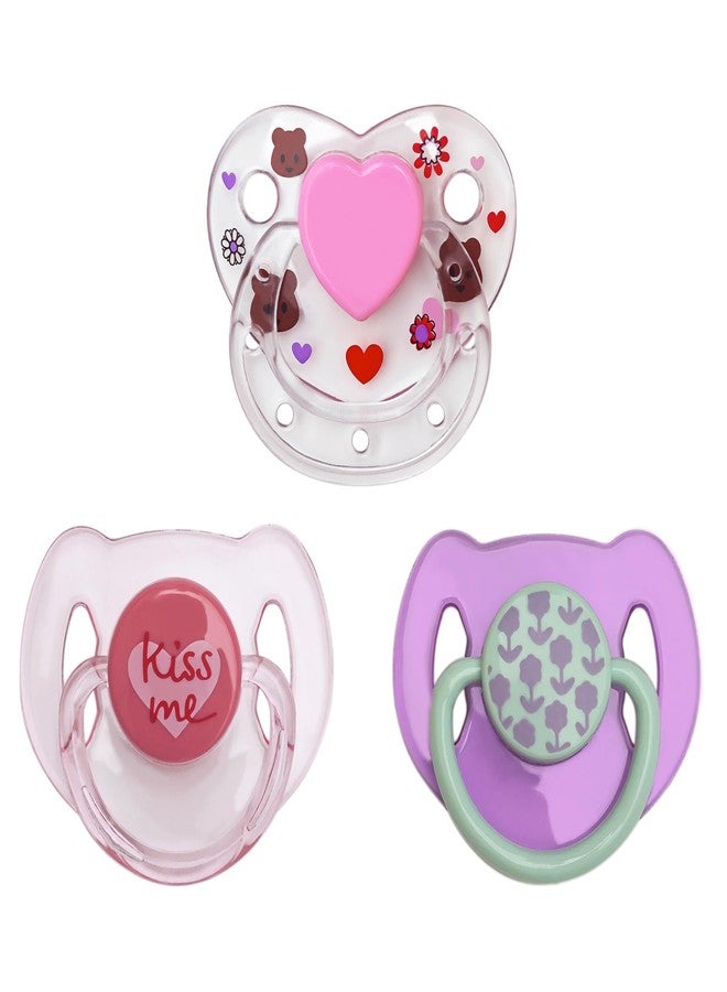 HELERKOL Cute Pink Purple Magnetic Pacifiers 3 Piece Set for Reborn Baby Dolls Girl Feeding Toy Accessories