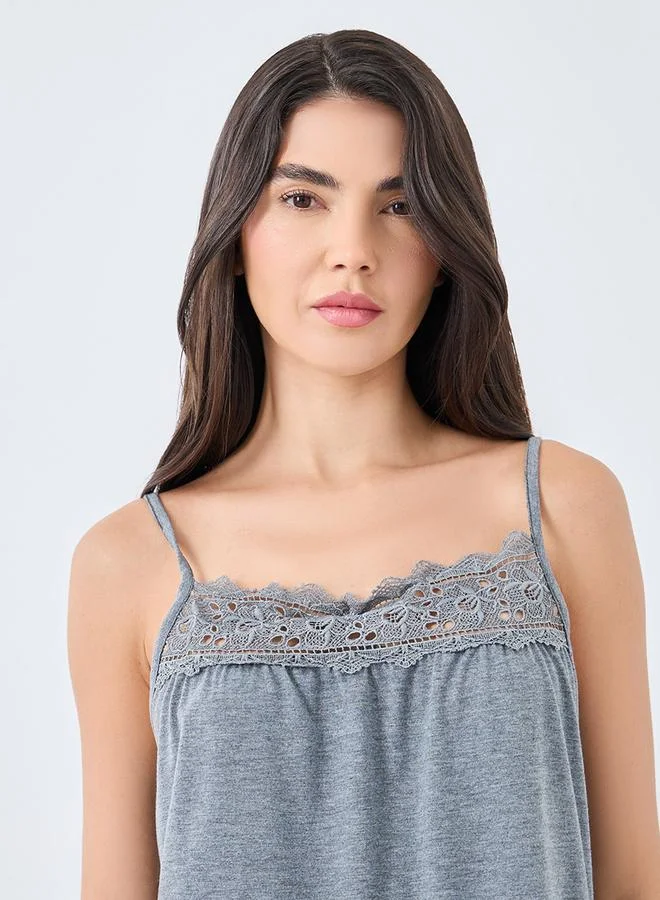 Styli Styli Lace Yoke Slip Dress
