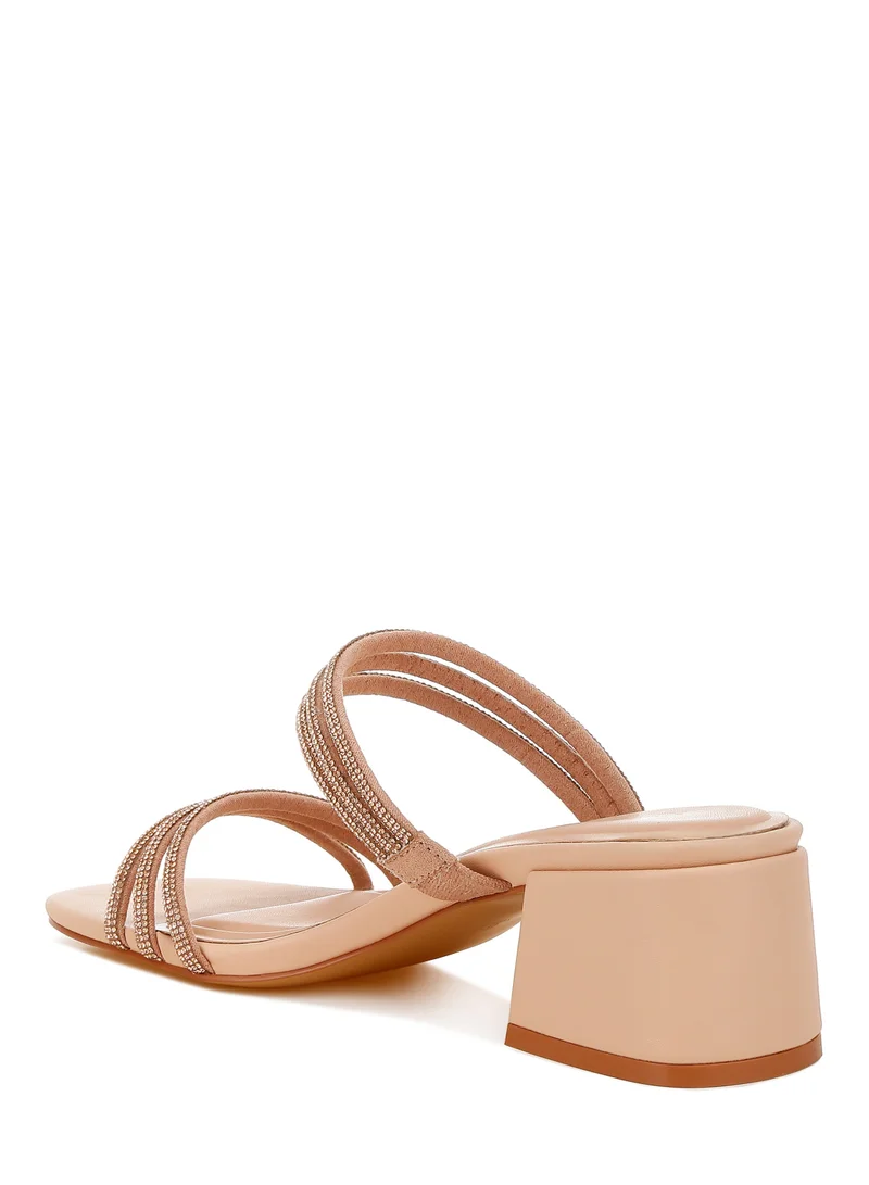 London Rag Rhinestones Embellished Slip On Sandals in Nude