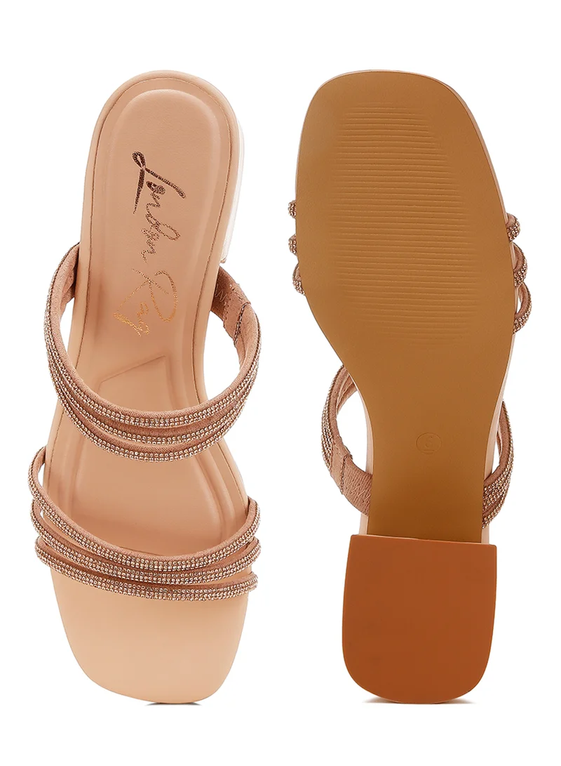 London Rag Rhinestones Embellished Slip On Sandals in Nude