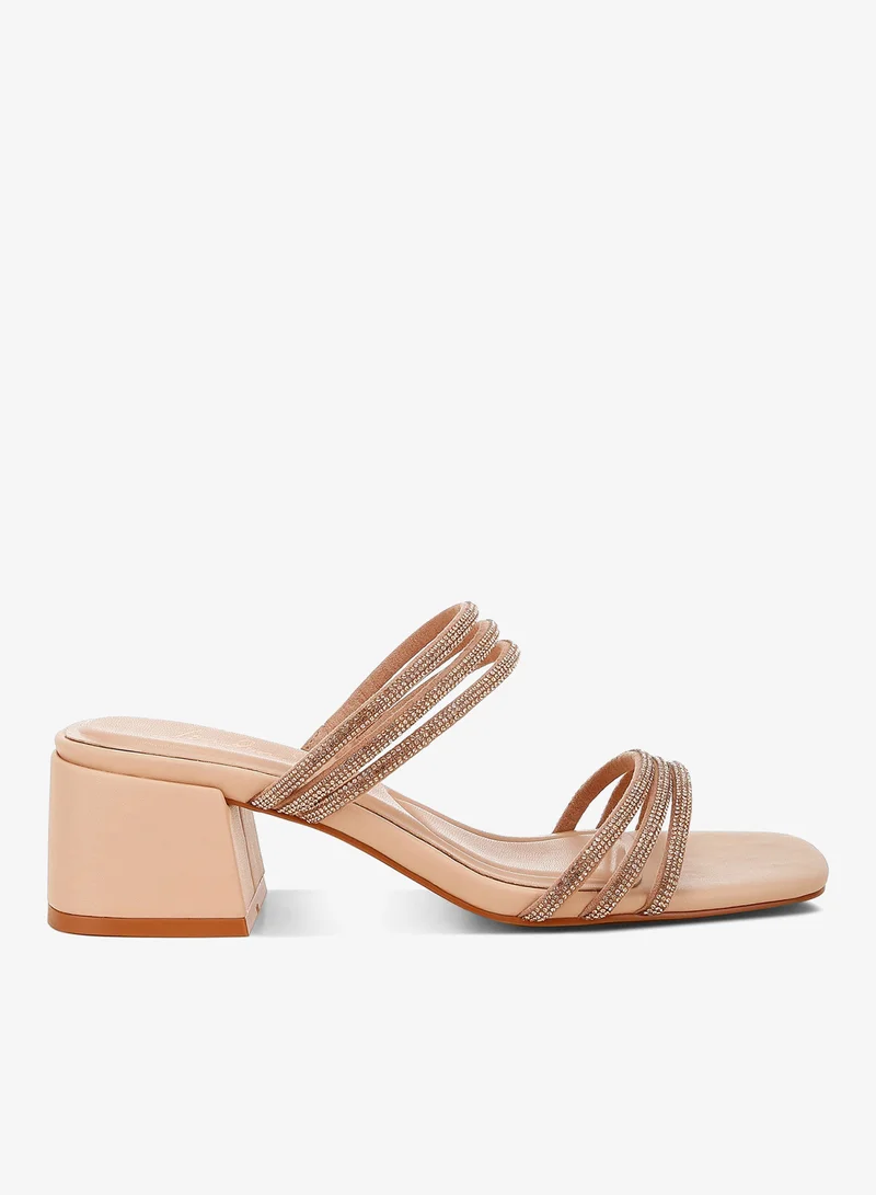 Rhinestones Embellished Slip On Sandals in Nude