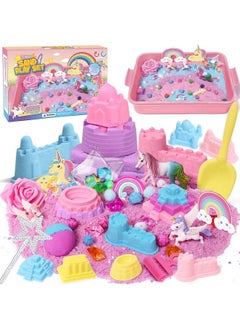 G.C Unicorn Sensory Bin For Girl Kid Toy, Play Sand Art Kit 108Pcs With Sandbox, 2Lb Color Sand, 6 Castle Molds, Unicorn Tactile Sensory Toy Christmas Birthday Gift For Girl Toddler Ages 3 4 5 6 7 8  - Image 1