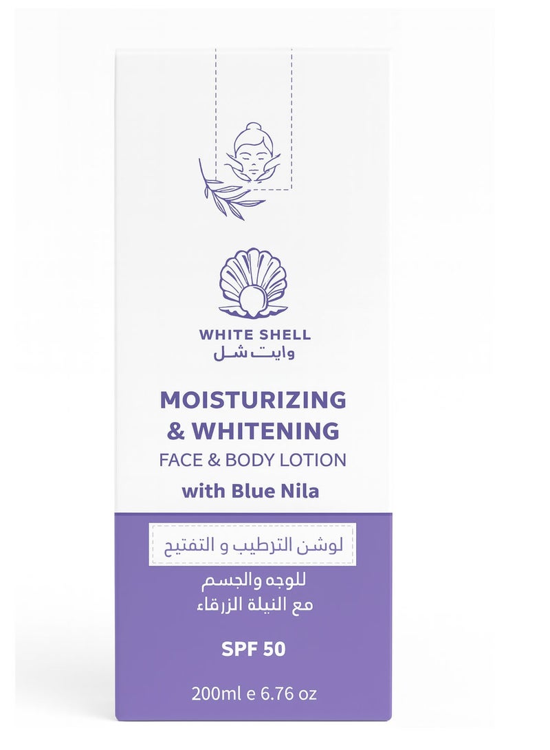 White Shell Moisturizing & Whitening Face & Body Lotion with Blue Nila and SPF 50 - 200ml - Image 1