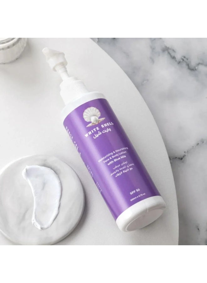 White Shell Moisturizing & Whitening Face & Body Lotion with Blue Nila and SPF 50 - 200ml - Image 3