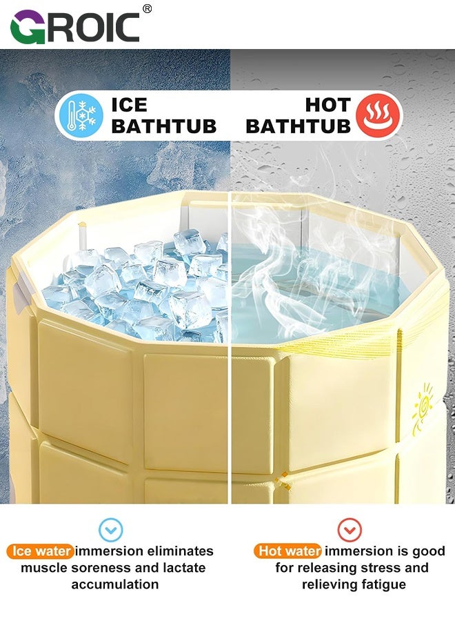 GROIC Foldable BathTub, 70x70cm Portable Soaking Tub for Adult & Kids, Space-Saving Indoor Bath Tub with Insulated Layer, Yellow Print, Bathroom Hot SPA Soaking Standing Tub - Image 4