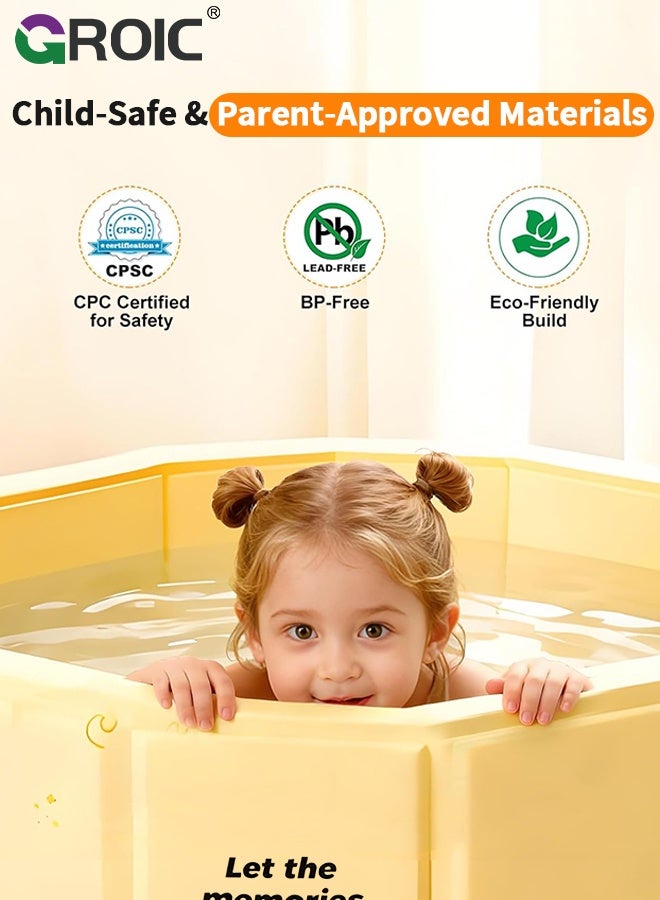 GROIC Foldable BathTub, 70x70cm Portable Soaking Tub for Adult & Kids, Space-Saving Indoor Bath Tub with Insulated Layer, Yellow Print, Bathroom Hot SPA Soaking Standing Tub - Image 5