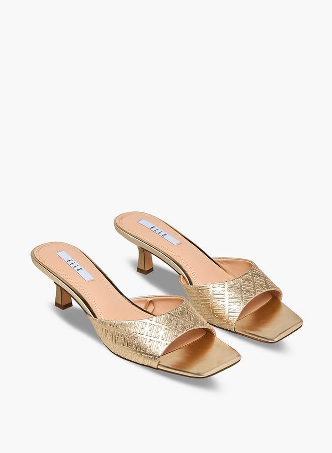 ELLE Women Monogram Embossed Kitten Heel Sandals Ramadan Collection - Image 2