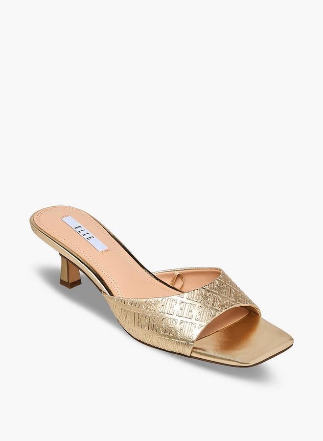 ELLE Women Monogram Embossed Kitten Heel Sandals Ramadan Collection - Image 1