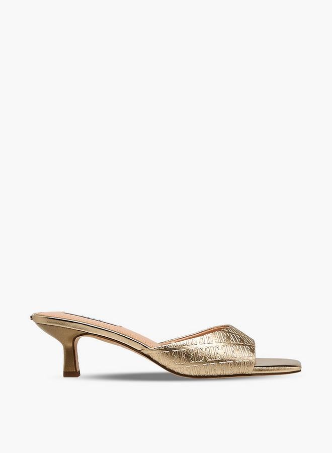 ELLE Women Monogram Embossed Kitten Heel Sandals Ramadan Collection - Image 3