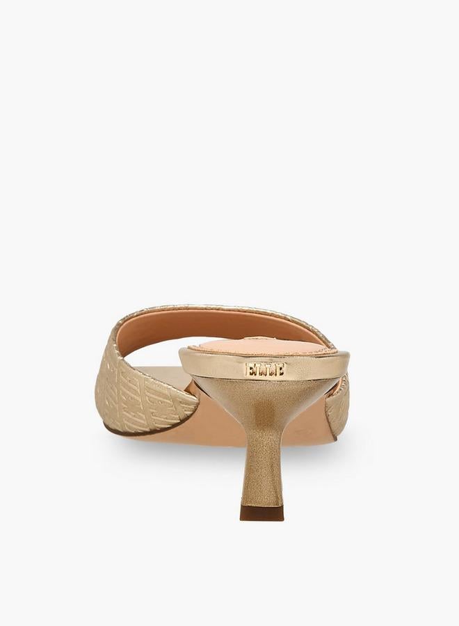 ELLE Women Monogram Embossed Kitten Heel Sandals Ramadan Collection - Image 5