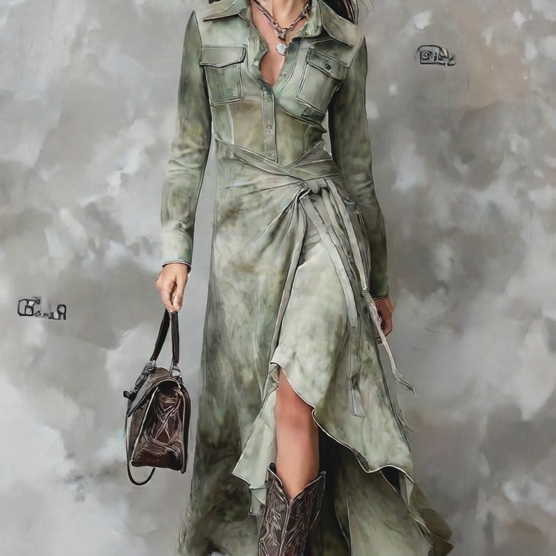Retro Long Sleeve Printed Maxi Dress Vacation Floral Boho Dress - Image 5