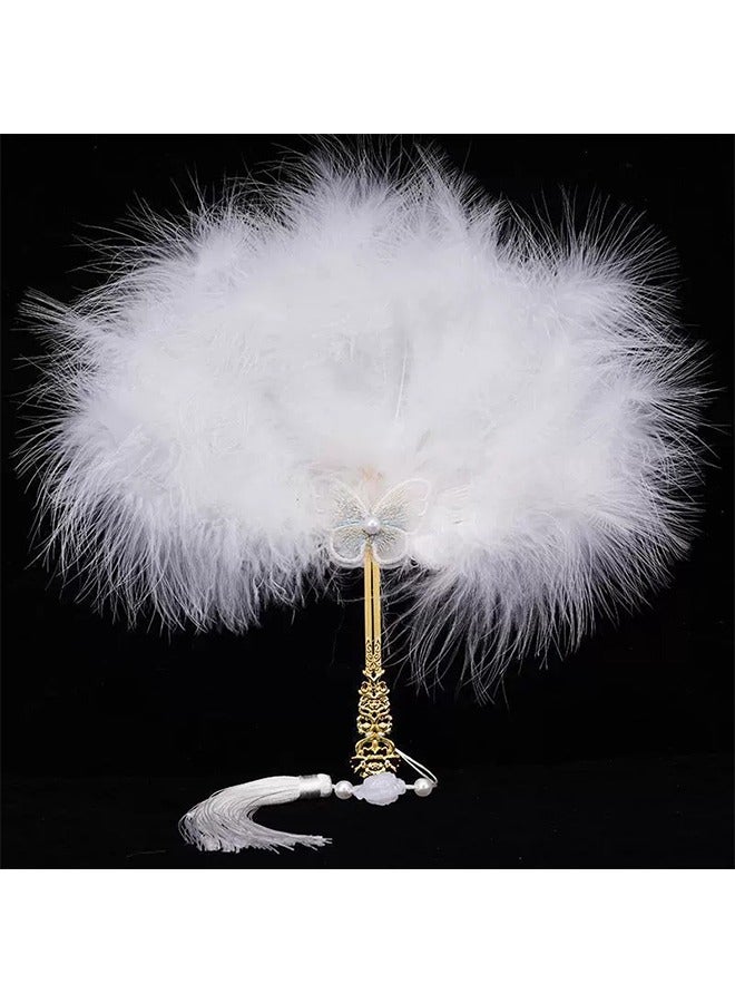 Unewshi Feather Hand Fan,White Feather Fan Handheld for Party Wedding Dancing Decoration super fairy style fan, creative handheld fan,goddess, photography, photography, performance, dance props. - Image 1