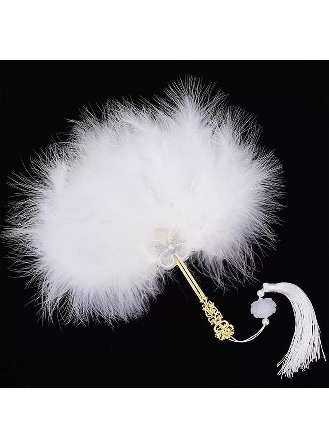 Unewshi Feather Hand Fan,White Feather Fan Handheld for Party Wedding Dancing Decoration super fairy style fan, creative handheld fan,goddess, photography, photography, performance, dance props. - Image 2