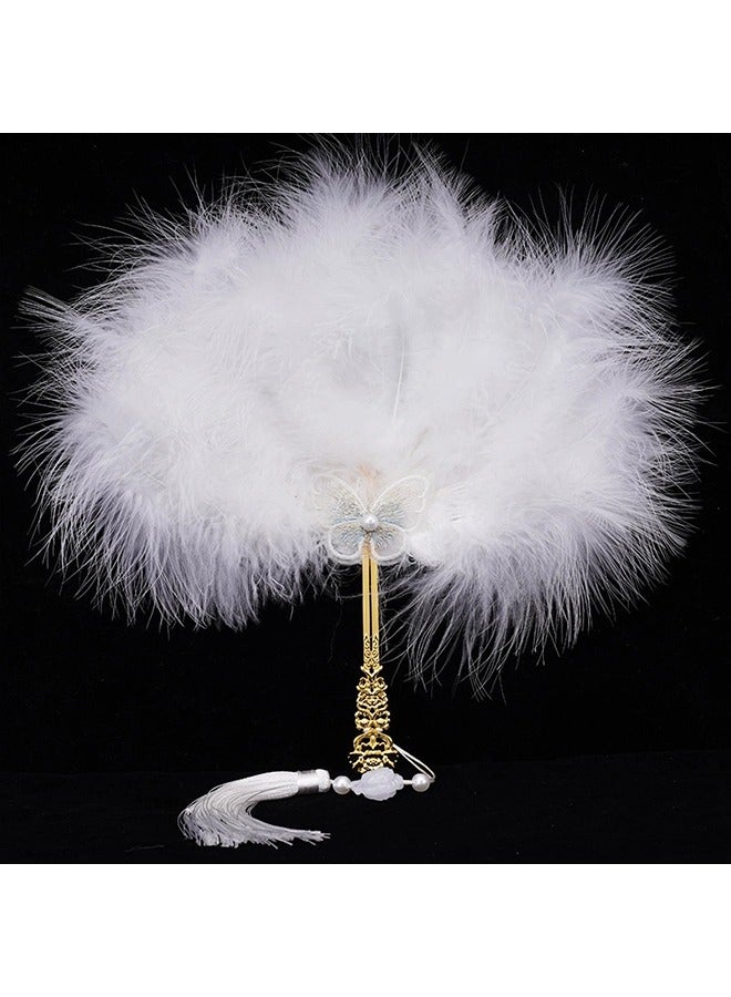 Unewshi Feather Hand Fan,White Feather Fan Handheld for Party Wedding Dancing Decoration super fairy style fan, creative handheld fan,goddess, photography, photography, performance, dance props. - Image 3