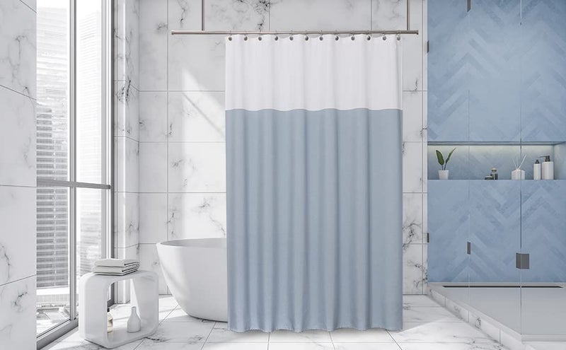 WEST LAKE Blue Off White Fabric Shower Curtain, Color Block Contemporary Bathroom Décor, Waterproof Bath Room Curtain, 12 Rust Proof Grommets Top for Hotel Spa Home,NO Hook,70''x72'' - Image 2