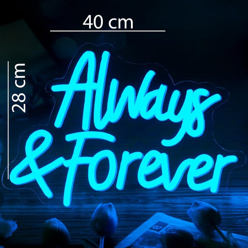 Horoof Home Always and Forever Blue LED Neon Light - 40x28 cm Acrylic Wall Décor for Romantic Settings - Image 2