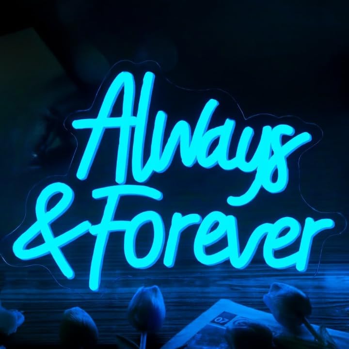 Horoof Home Always and Forever Blue LED Neon Light - 40x28 cm Acrylic Wall Décor for Romantic Settings - Image 1