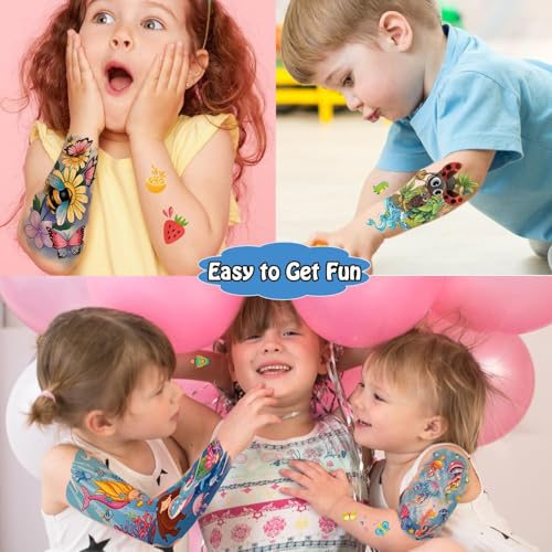 Partywind 66 Sheets Kids Full & Half Arm Temporary Tattoos Sleeves, Fake Tattoo Stickers with Dinosaur/Pirate/Cars for Boys, Butterfly/Mermaid Tattoos for Girls, Kids Party Supplies - Image 4