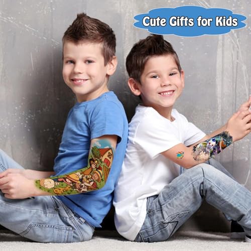 Partywind 66 Sheets Kids Full & Half Arm Temporary Tattoos Sleeves, Fake Tattoo Stickers with Dinosaur/Pirate/Cars for Boys, Butterfly/Mermaid Tattoos for Girls, Kids Party Supplies - Image 3