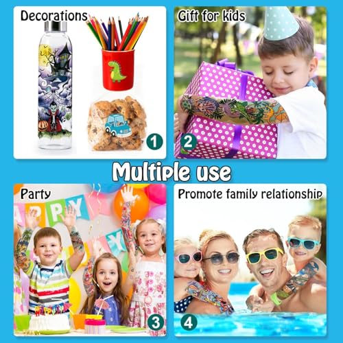 Partywind 66 Sheets Kids Full & Half Arm Temporary Tattoos Sleeves, Fake Tattoo Stickers with Dinosaur/Pirate/Cars for Boys, Butterfly/Mermaid Tattoos for Girls, Kids Party Supplies - Image 5