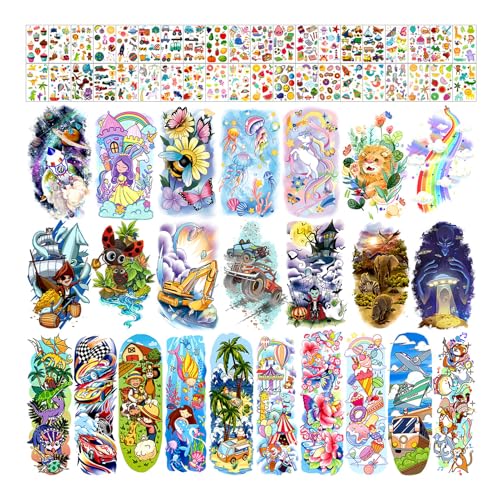 Partywind 66 Sheets Kids Full & Half Arm Temporary Tattoos Sleeves, Fake Tattoo Stickers with Dinosaur/Pirate/Cars for Boys, Butterfly/Mermaid Tattoos for Girls, Kids Party Supplies - Image 1