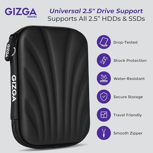 GIZGA essentials Hard Drive Case Shell, 6.35cm/2.5-inch, Portable Storage Organizer Bag for Earphone USB Cable Power Bank Mobile Charger Digital Gadget Hard Disk, Water Resistance Material, Black - Image 2