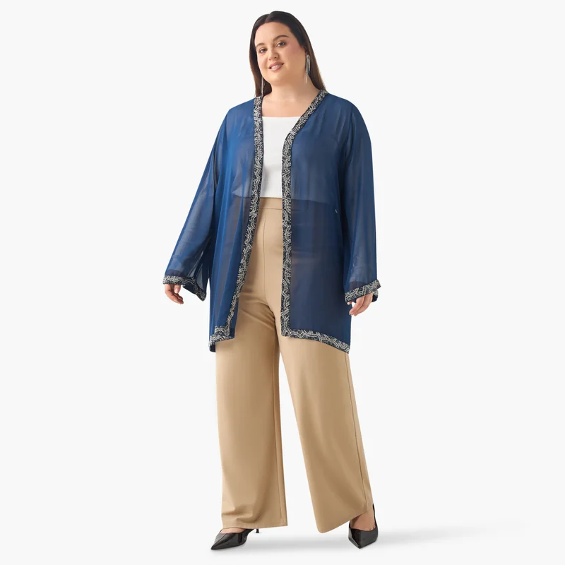 Ulla Popken Plus Size Ulla Popken Embellished Shrug with Long Sleeves