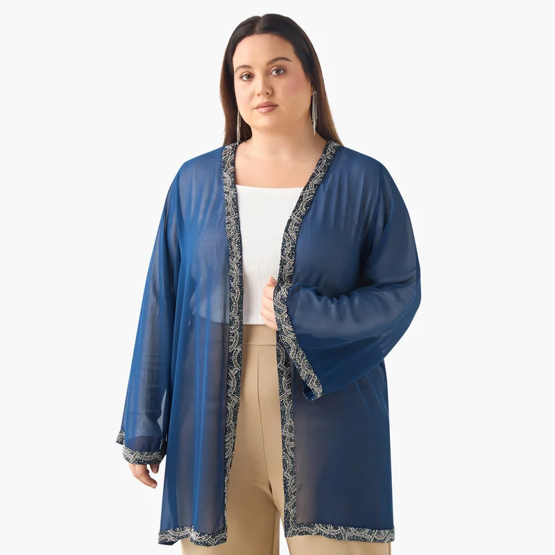 Ulla Popken Plus Size Ulla Popken Embellished Shrug with Long Sleeves