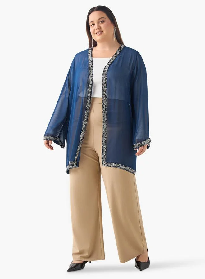 Ulla Popken Plus Size Ulla Popken Embellished Shrug with Long Sleeves