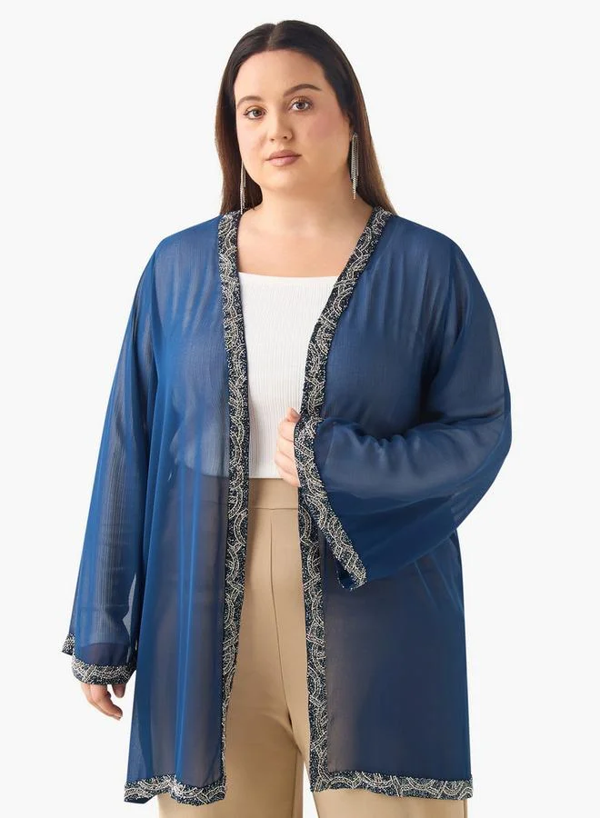 Ulla Popken Plus Size Ulla Popken Embellished Shrug with Long Sleeves