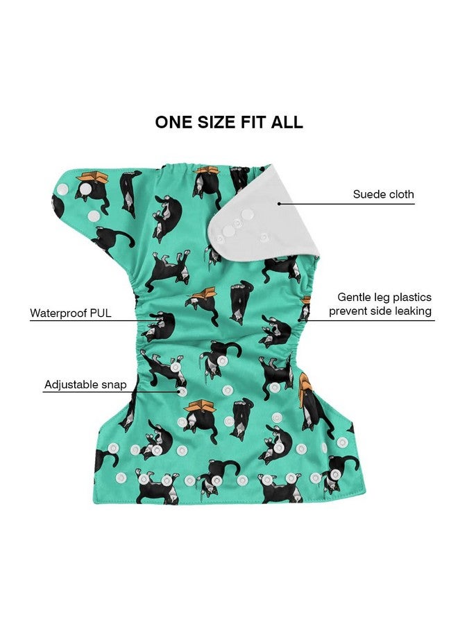 WIRESTER Baby Cloth Diaper One Size Adjustable Washable Reusable Cloth Pocket Diaper for Baby - Black White Tuxedo Cat Playful Postures - Image 2
