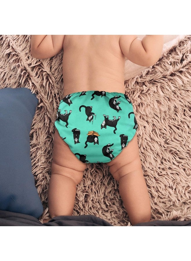 WIRESTER Baby Cloth Diaper One Size Adjustable Washable Reusable Cloth Pocket Diaper for Baby - Black White Tuxedo Cat Playful Postures - Image 4