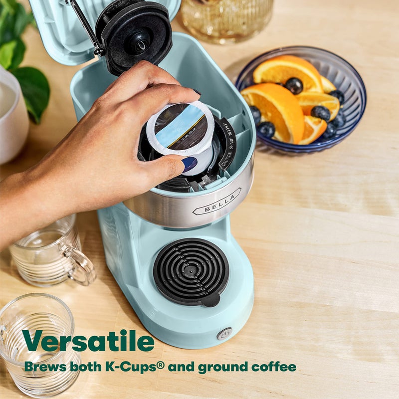 BELLA Dual Brew Single Serve Coffee Maker, Brews both Kcup and Ground Coffee, Large 14oz Capacity, Easy One Touch, Auto Shutoff, Aqua - Image 3