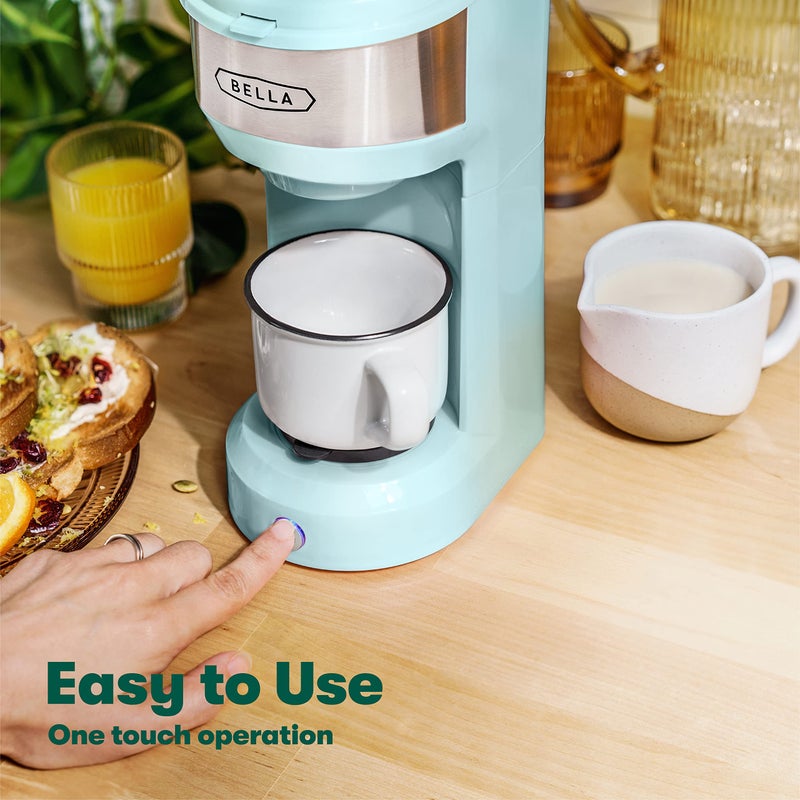 BELLA Dual Brew Single Serve Coffee Maker, Brews both Kcup and Ground Coffee, Large 14oz Capacity, Easy One Touch, Auto Shutoff, Aqua - Image 4