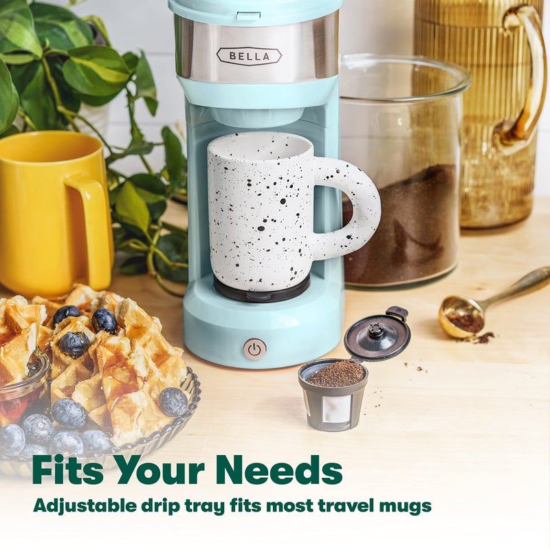 BELLA Dual Brew Single Serve Coffee Maker, Brews both Kcup and Ground Coffee, Large 14oz Capacity, Easy One Touch, Auto Shutoff, Aqua - Image 2
