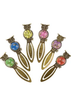 SYOSI Metal Bookmark Clips Vintage Owl Dried Flower Mixed Color Bookmark Pendant Tray Kit Elegant Metal Bookmark for Kids Birthday Party Favors Student Teacher 6PCS  - Image 1