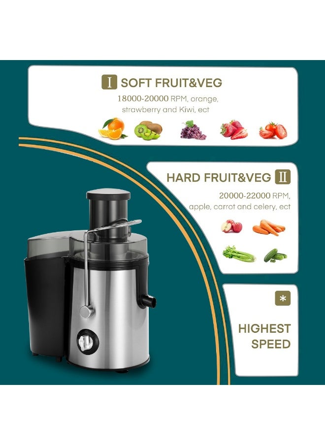 Eesyy Juicer Machine, 800W Centrifugal Juicer Extractor with Wide Mouth 70mm Feed Chute for Fruit Vegetable, Large 1.5L Pulp Container, Dual Speed Control, Easy to Clean, Stainless Steel  - Image 2
