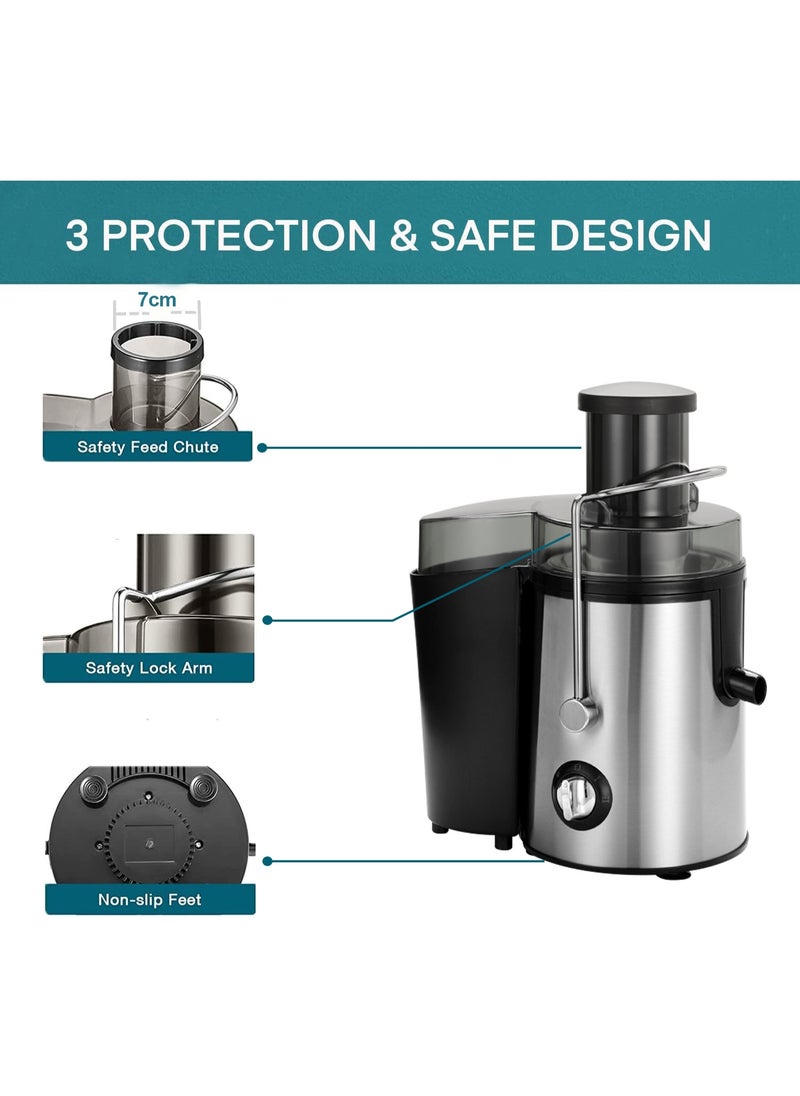 Eesyy Juicer Machine, 800W Centrifugal Juicer Extractor with Wide Mouth 70mm Feed Chute for Fruit Vegetable, Large 1.5L Pulp Container, Dual Speed Control, Easy to Clean, Stainless Steel  - Image 3