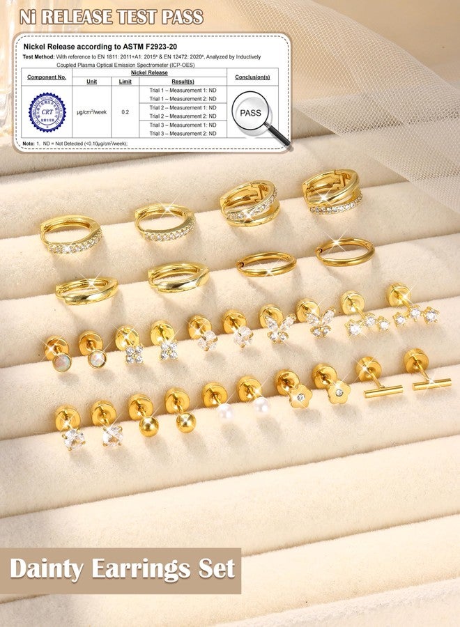 Besteel Hypoallergenic Flat Back Earrings - 14K Gold Plated Cartilage Earring Sets 20G Surgical Stainless Steel Earrings for Women Small Hoop Flatback Stud Earring Stacks Helix Conch Tragus Piercing Jewelry - Image 5