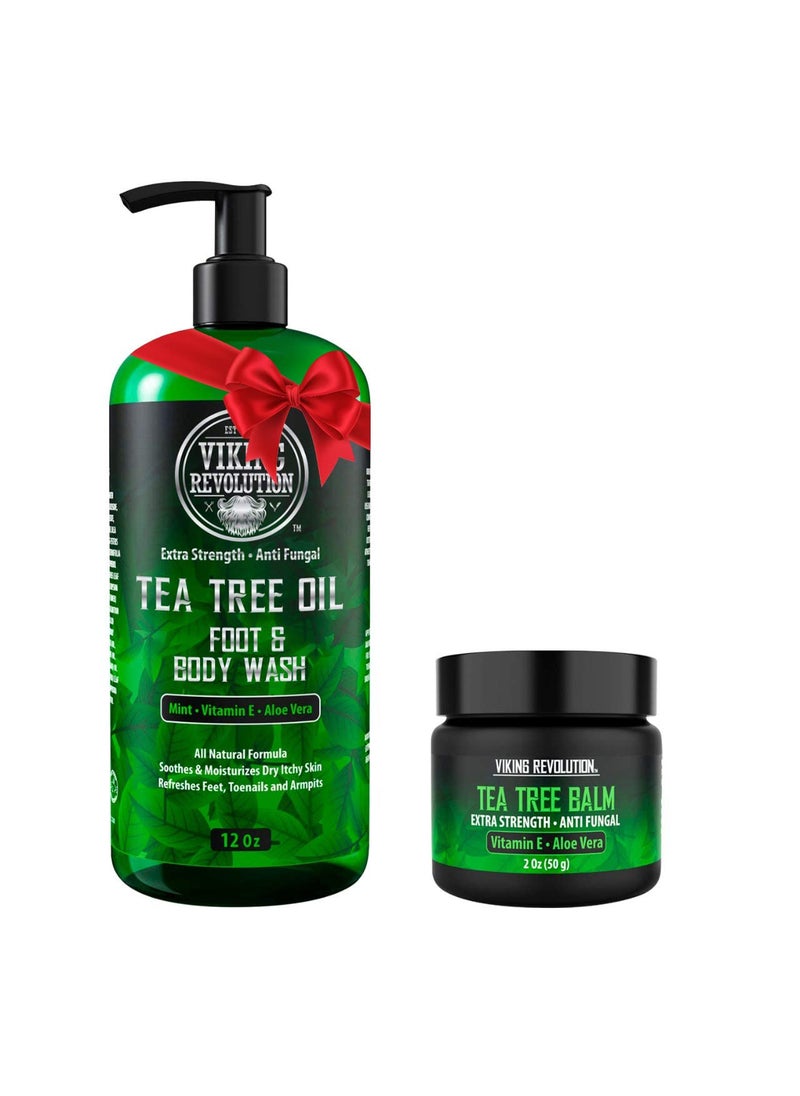 Viking Revolution Viking Revolution Skin Cleaning Agent Tea Tree Kit for Men  Tea Tree Oil Set with Body Wash  Balm  Hydrating Helps Athletes Foot Jock Itch Eczema  Body Odors  Extra Strength 2 Piece Set 