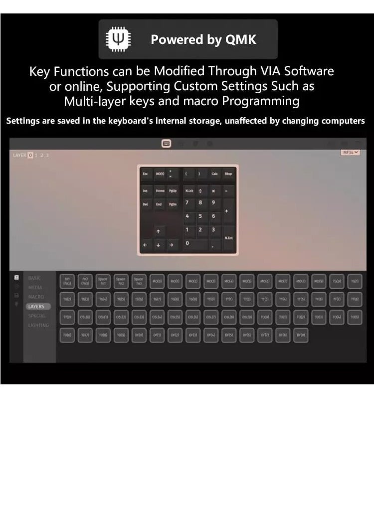 Generic MF34 Mechanical Number Pad, 34 Key Brown Switch Hot Swappable Numpad Wired USB C Numeric Keypad with PBT Keycaps RGB Backlit Keypad for Laptop, MacBook,PC Desktop Support QMK/VIA Macro Button(RGB)  - Image 2