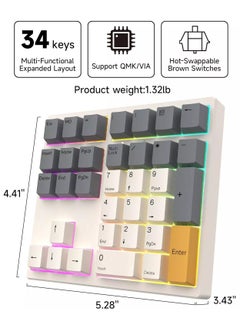 Generic MF34 Mechanical Number Pad, 34 Key Brown Switch Hot Swappable Numpad Wired USB C Numeric Keypad with PBT Keycaps RGB Backlit Keypad for Laptop, MacBook,PC Desktop Support QMK/VIA Macro Button(RGB)  - Image 5